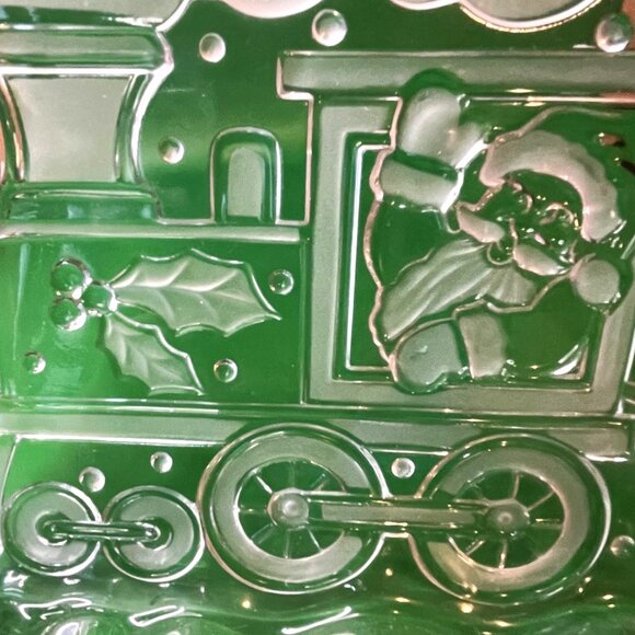 Vintage North Pole Express Glass Tray Santa Train Christmas 13” Serving Platter - Picture 9 of 12